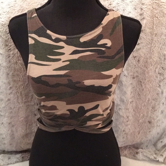 HAODUOYI Tops - HAODUOYI Tan and Brown Fitted Crop Tank Top